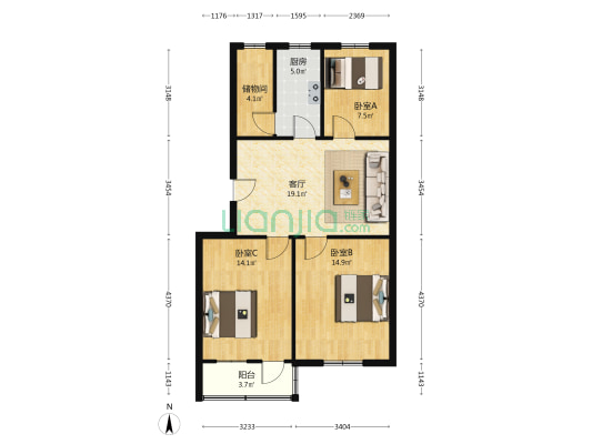 沛城家属院 3室1厅0卫 88平方