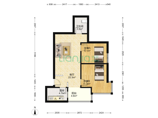 湖光新苑 2室1厅1卫 72平方