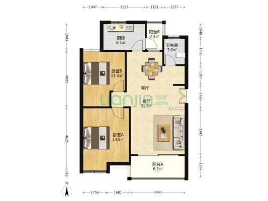 崇文园 2室1厅1卫 95平方