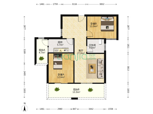 南莲华庭 2室1厅1卫 89平方