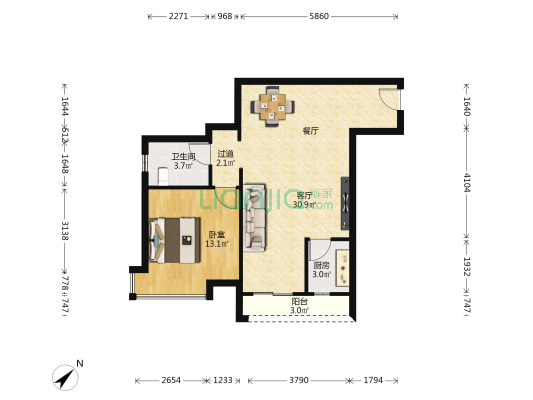 桃源居十六区 1室1厅1卫 69平方