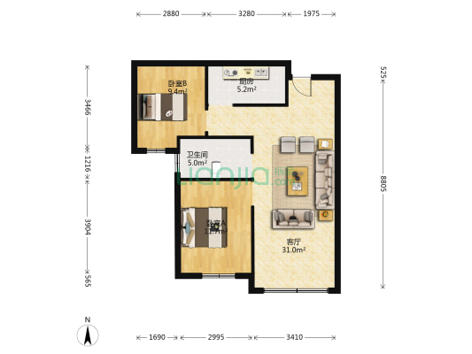 融创璟园 2室1厅1卫 89平方