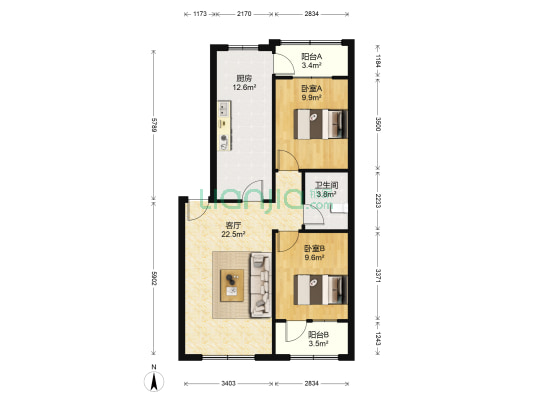 化肥厂，南北通透 户型方正，采光充足 交通便利-户型图