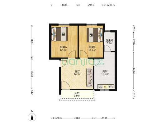 北海市第一中学宿舍楼 2室1厅1卫 64平方