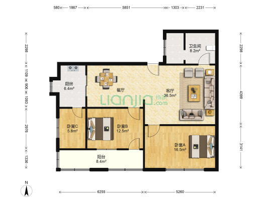 晨光小学家属院 3室1厅1卫 117平方