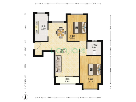 松涛海景 2室1厅1卫 88平方