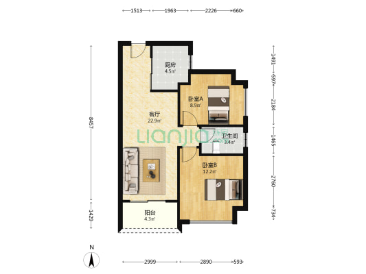 保利明玥澜岸花园 2室1厅1卫 70平方