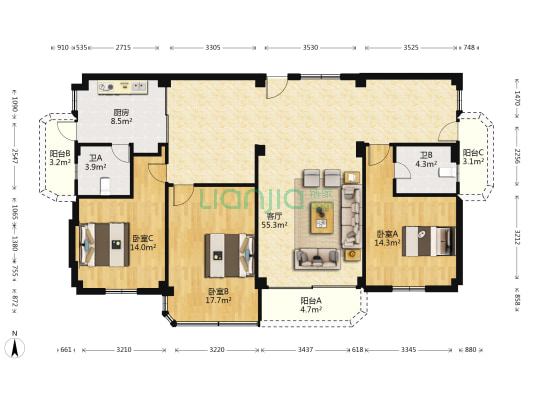 柏苑路 3室1厅2卫 163平方