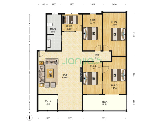 子安路 5室1厅1卫 207平方