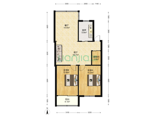 天元公寓 2室2厅0卫 89平方