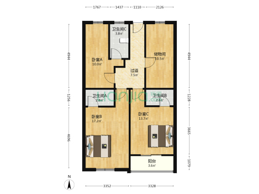 天柱山路西北兴淮实业公司宿舍 3室0厅3卫 94平方