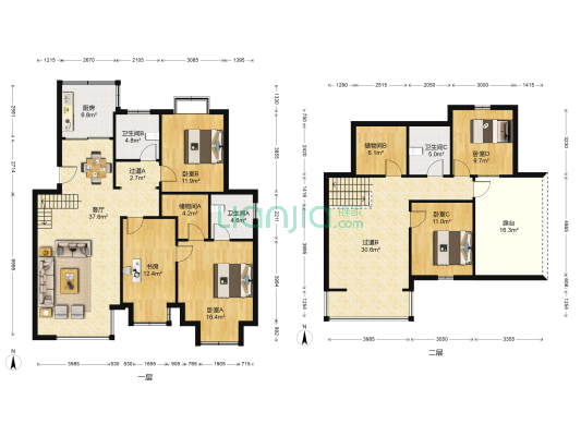 骆兴家园西区 5室1厅3卫 167平方