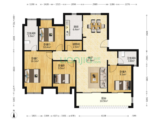 保利庭瑞阅江台 4室1厅2卫 143平方