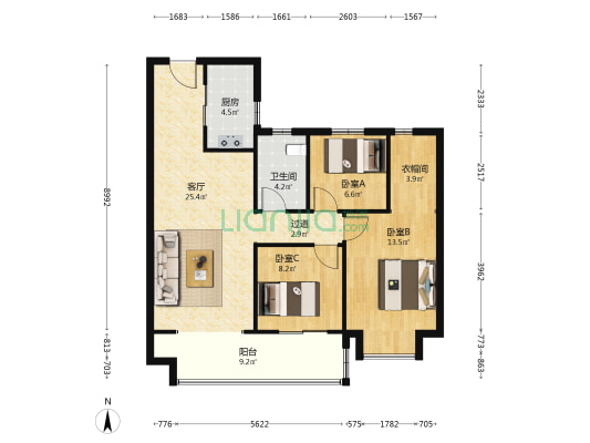 恒泰阿奎利亚悦璟府 3室1厅1卫 104平方