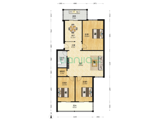 街办小区 3室2厅1卫 137平方