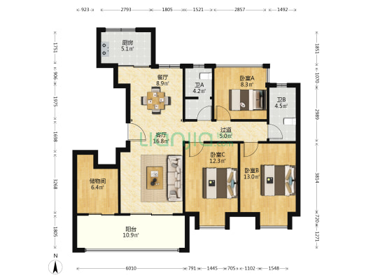 国贸·梧桐原 3室2厅2卫 117平方