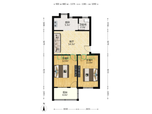 会堂侧路 2室1厅1卫 60平方
