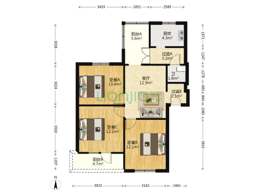 中兴段 3室1厅1卫 74平方