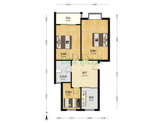 华惠花园 3室1厅1卫 82平方