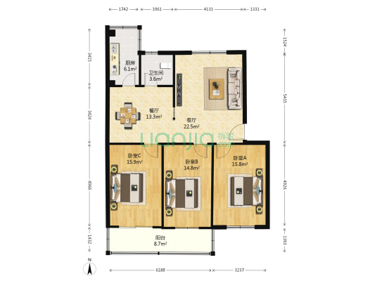 河南黄河工程局家属院 3室2厅1卫 110平方