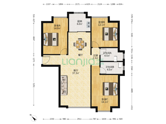 新华尚水湾 3室1厅2卫 138平方