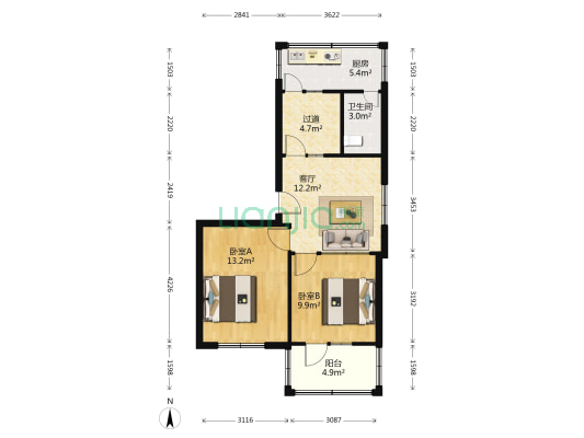 兴蓉南二巷1号 2室1厅1卫 54平方