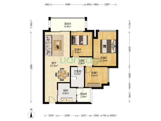 西阅星辰A区 3室1厅1卫 83平方