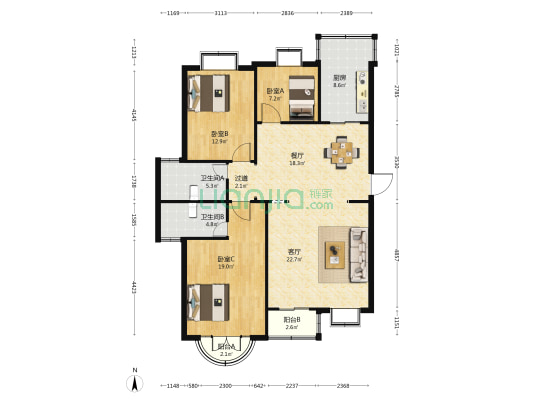 燕山小区 3室2厅2卫 130平方