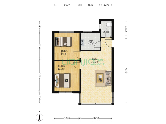 金竹苑3区 2室1厅1卫 70平方