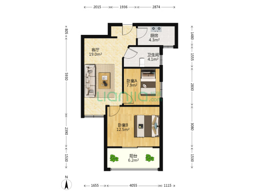 黄河丽景花园 2室1厅1卫 73平方