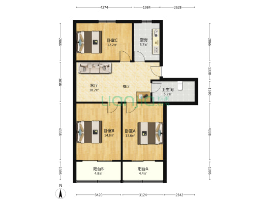安化路531号 3室1厅1卫 99平方