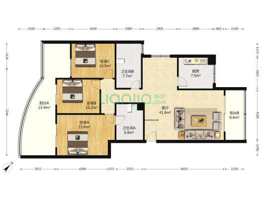 滨江苑三期 3室1厅2卫 153平方