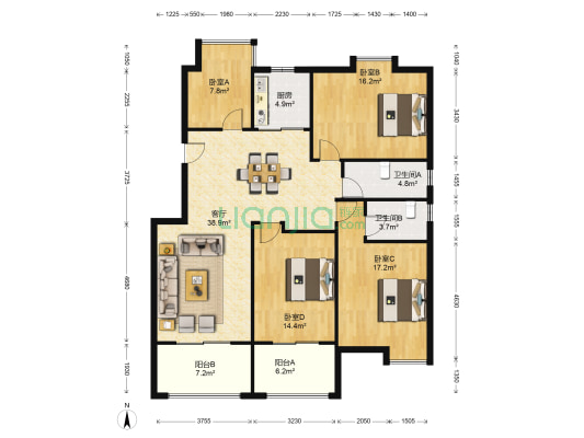 山景天下 4室1厅2卫 132平方