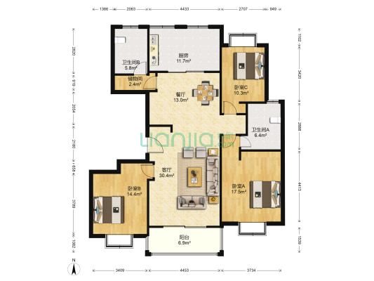新城小区 3室2厅2卫 148平方