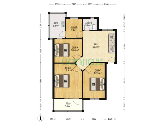 杜岭街114号院 3室1厅1卫 83平方