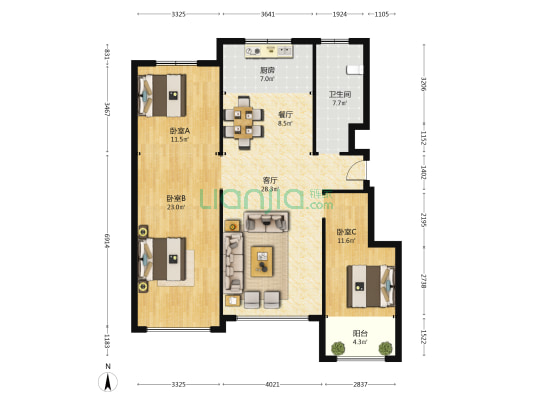丹河壹号 3室2厅1卫 130平方