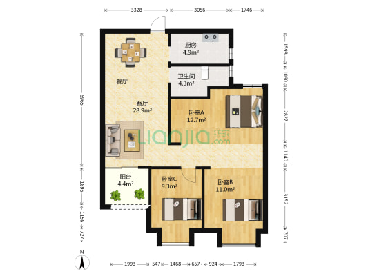 中建大公馆三四期 3室1厅1卫 101平方