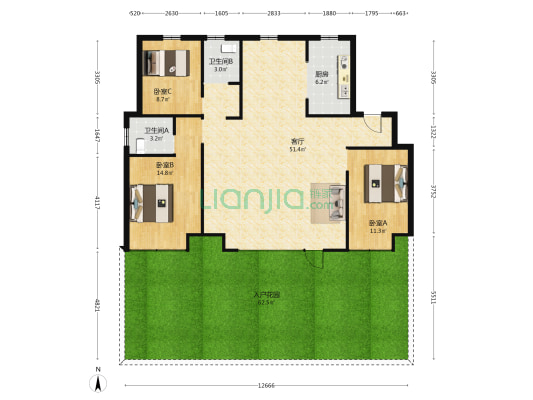 中建玖瓴 3室1厅2卫 123平方
