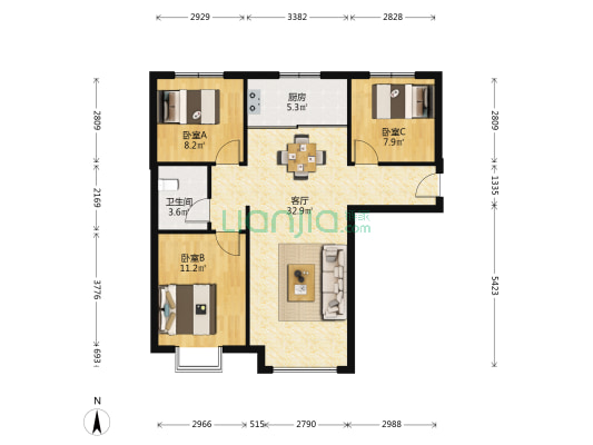 通用一城山河 3室1厅1卫 96平方