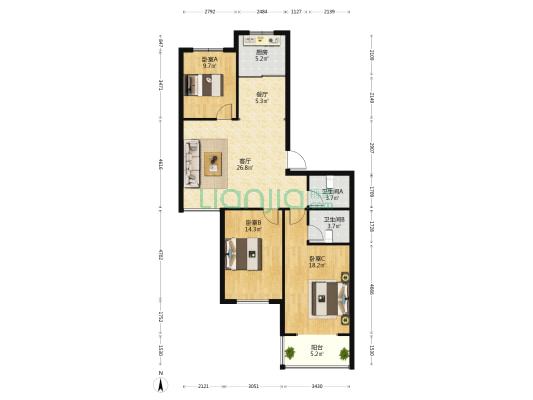 华锦苑 3室2厅2卫 131平方