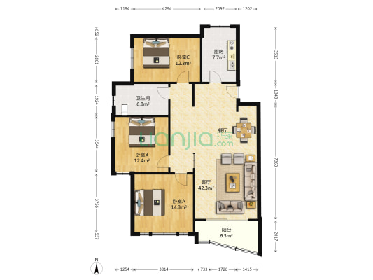 山海花园(崂山路) 3室1厅1卫 113平方