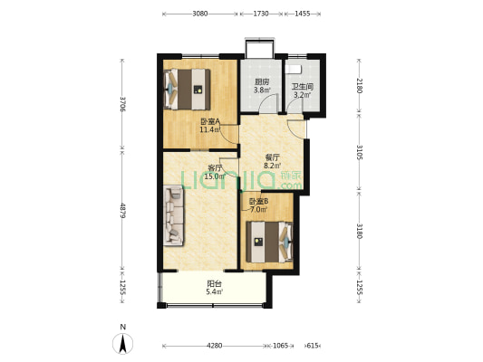 内衣厂新家园 2室2厅1卫 65平方