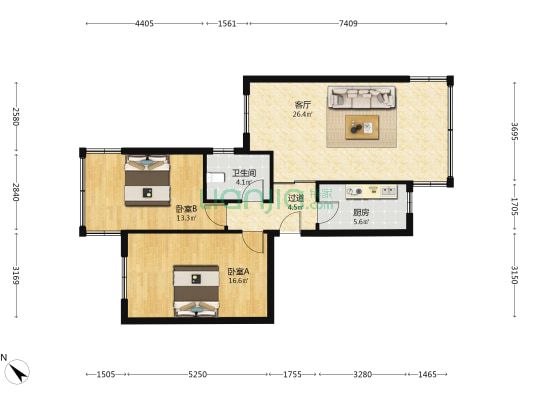 三桥南路84号 2室1厅1卫 83平方