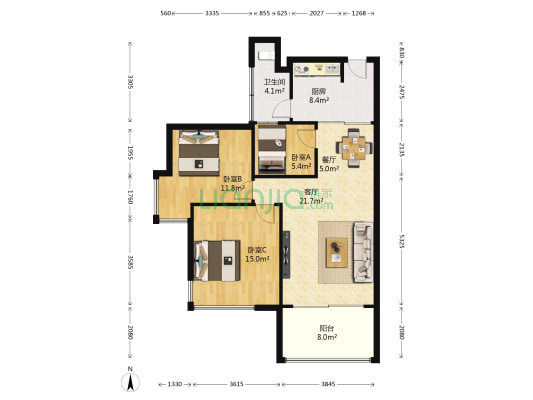 龙慈苑 3室2厅1卫 97平方