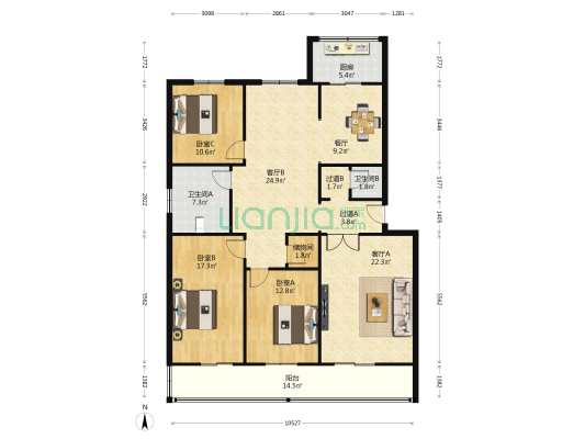 东仓巷19号院 3室3厅2卫 163平方