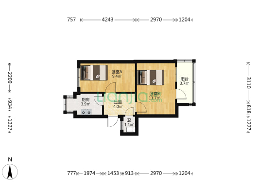孟砦南街4号院 2室0厅1卫 44平方