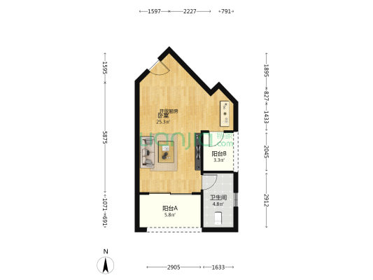 金色年华 1室0厅1卫 45平方