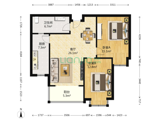 阳光花园 2室1厅1卫 97平方