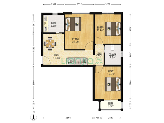 将府锦苑2号院 3室1厅1卫 101平方