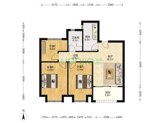 星悦府 3室1厅1卫 95平方